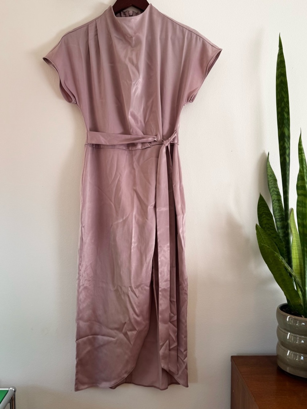 River Island Mauve Wrap Midi Dress with Self Tie